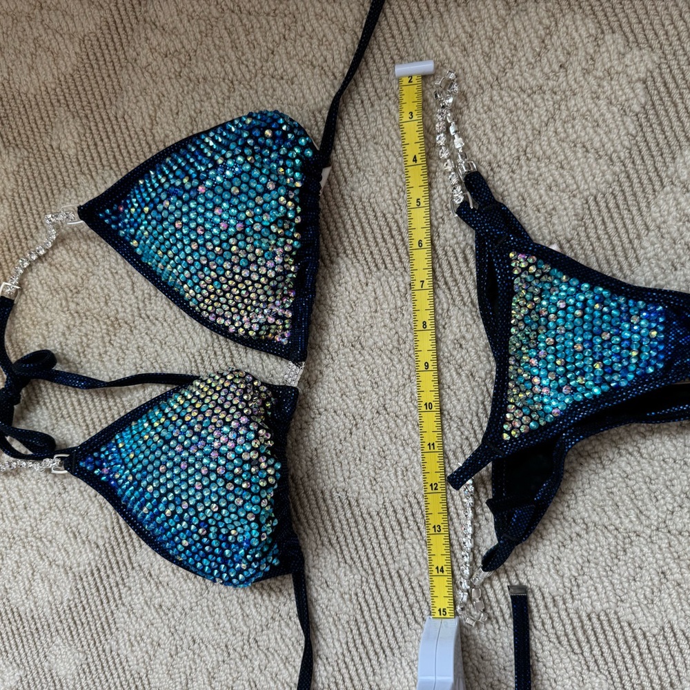 Angel competition suitSparkling Black and Blue Rhinestone competition Bikini Set - Picture 2 of 4